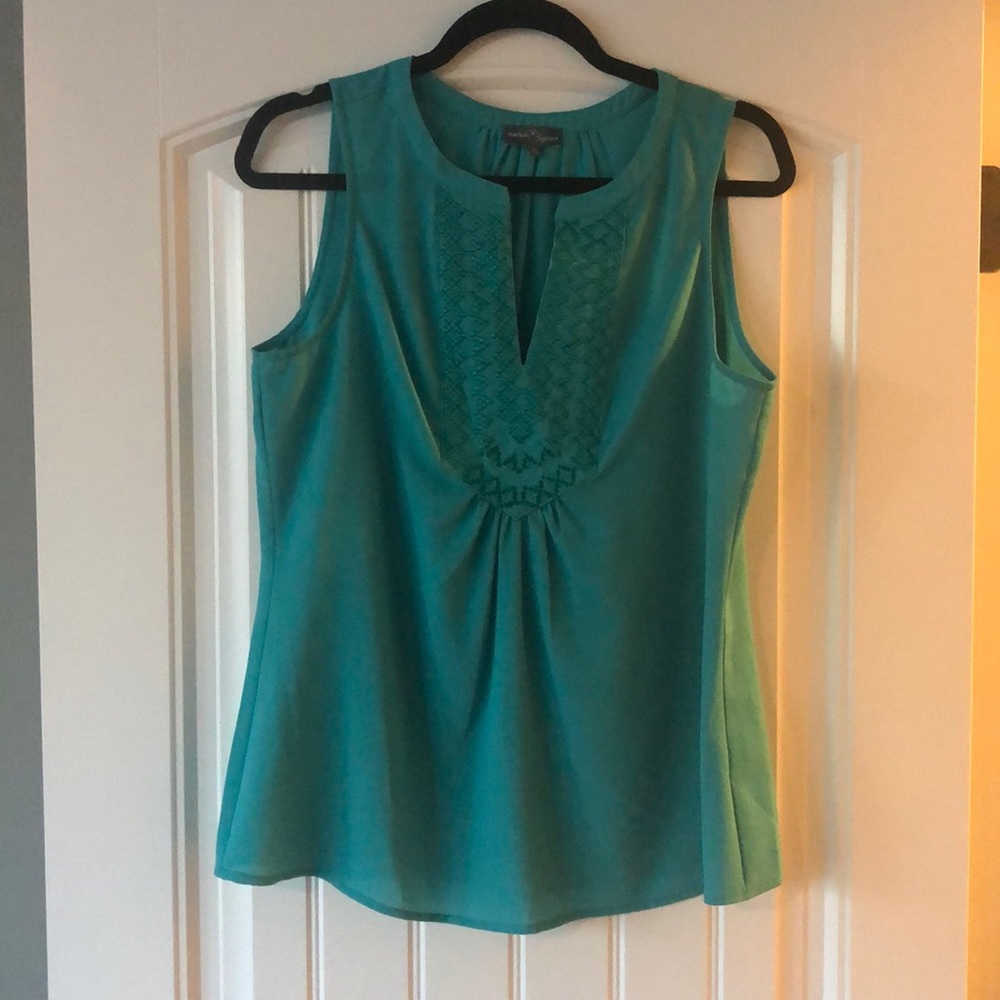 Embellished turquoise sleeveless blouse